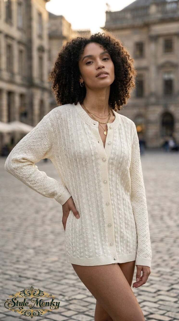 Hygrade Cardigan Size L White Cable Knit Button Front